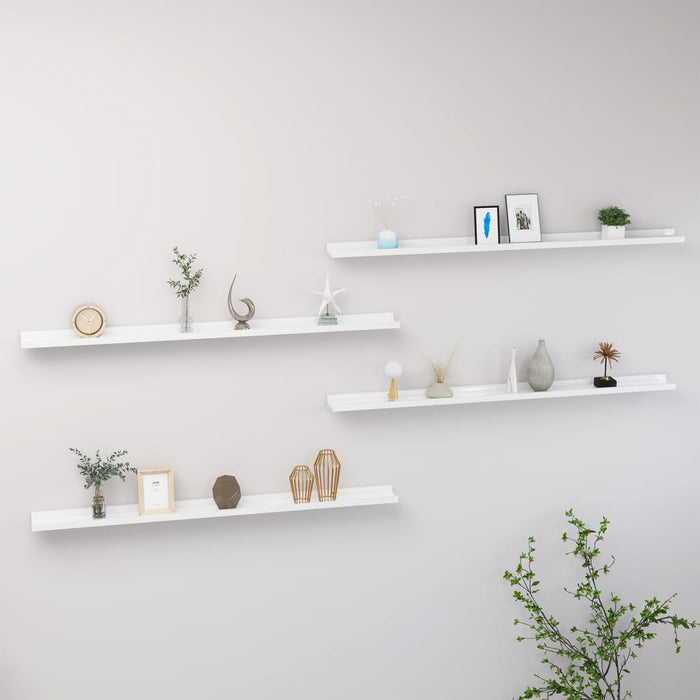 Wall shelves 4 pcs. high gloss white 115x9x3 cm