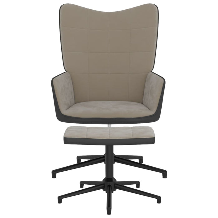 Relaxsessel mit Hocker Hellgrau Samt und PVC