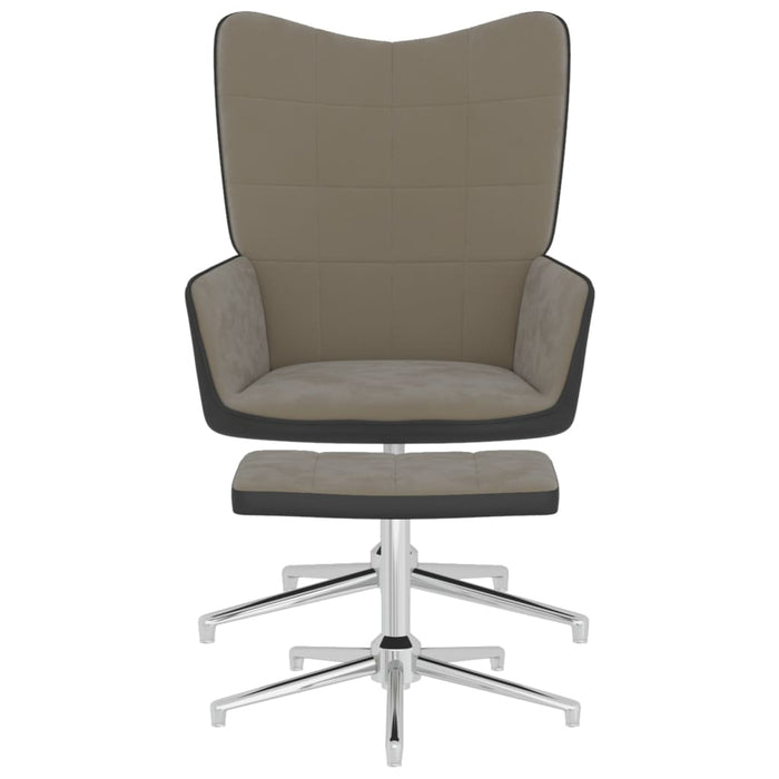 Relaxsessel mit Hocker Hellgrau Samt und PVC