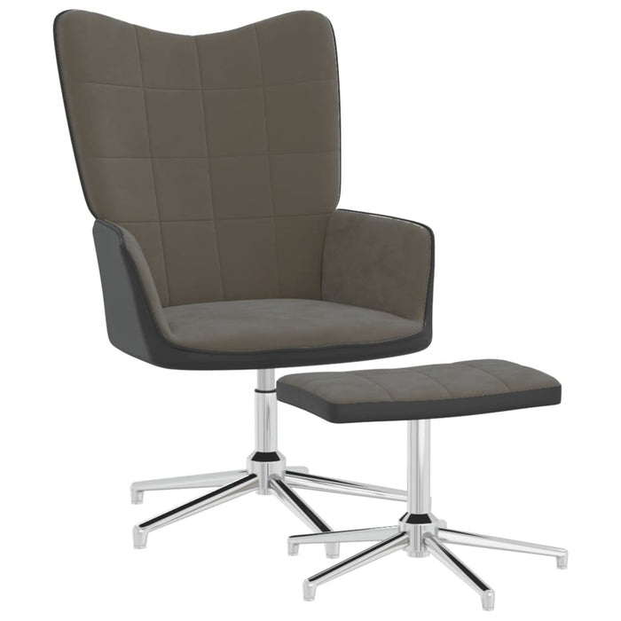 Relaxsessel mit Hocker Dunkelgrau Samt und PVC