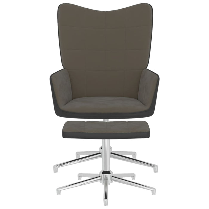 Relaxsessel mit Hocker Dunkelgrau Samt und PVC