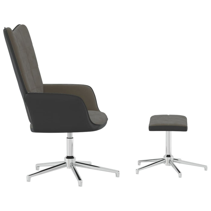 Relaxsessel mit Hocker Dunkelgrau Samt und PVC