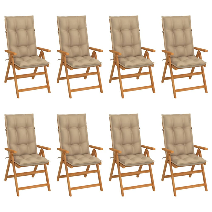 Garten-Liegestühle mit Kissen 8 Stk. Massivholz Teak