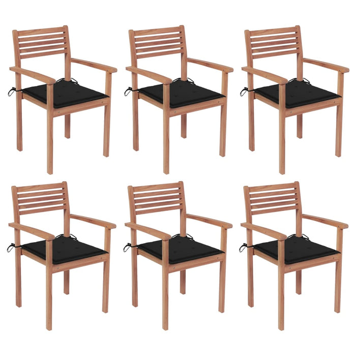 Stapelbare Gartenstühle mit Kissen 6 Stk. Massivholz Teak