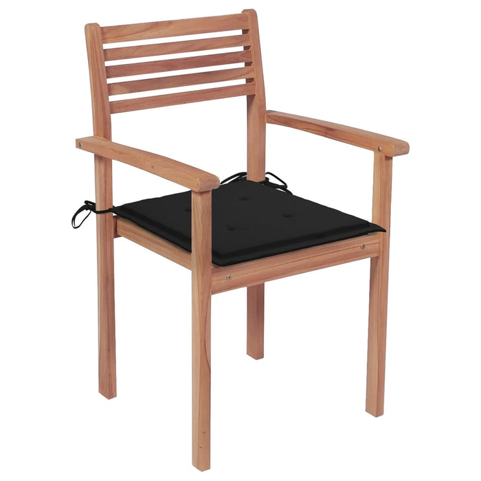 Stapelbare Gartenstühle mit Kissen 6 Stk. Massivholz Teak