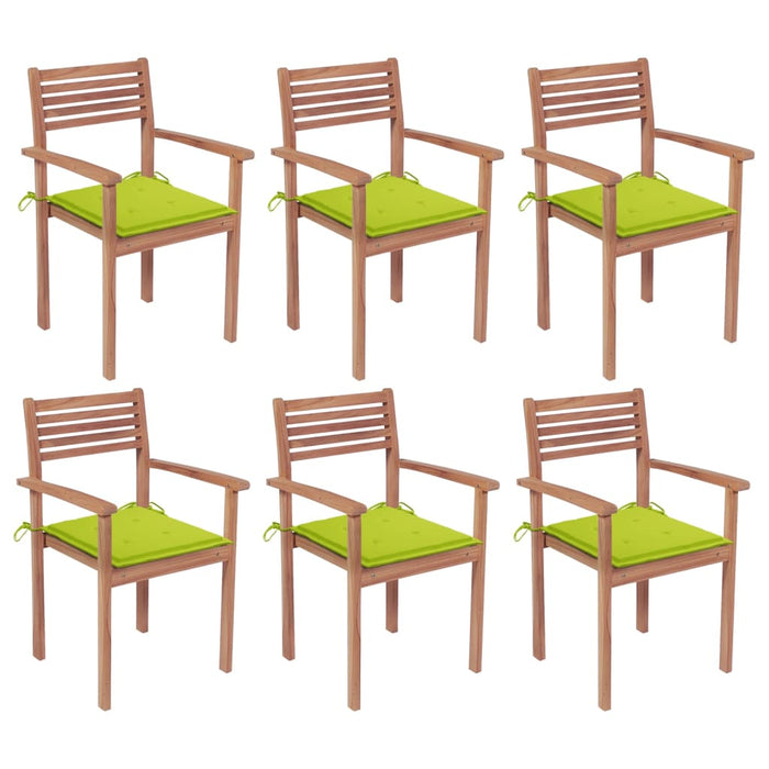 Stapelbare Gartenstühle mit Kissen 6 Stk. Massivholz Teak