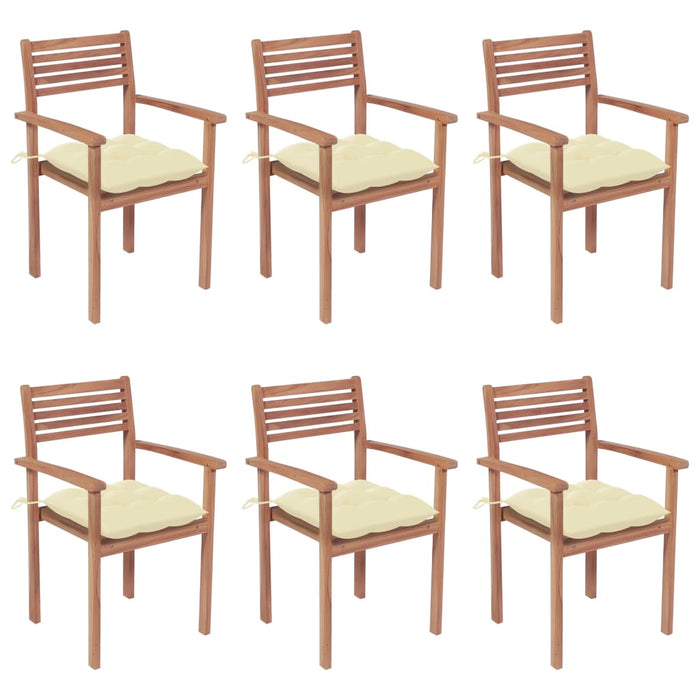 Stapelbare Gartenstühle mit Kissen 6 Stk. Massivholz Teak