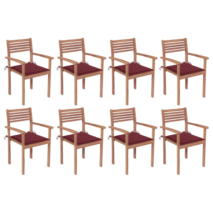 Stapelbare Gartenstühle mit Kissen 8 Stk. Massivholz Teak