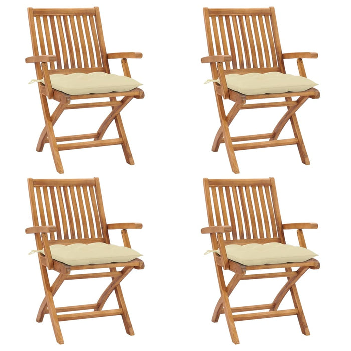 Klappbare Gartenstühle mit Kissen 4 Stk. Massivholz Teak