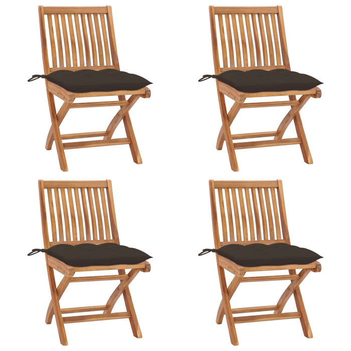 Folding garden chairs with cushions 4 pcs. Solid teak wood