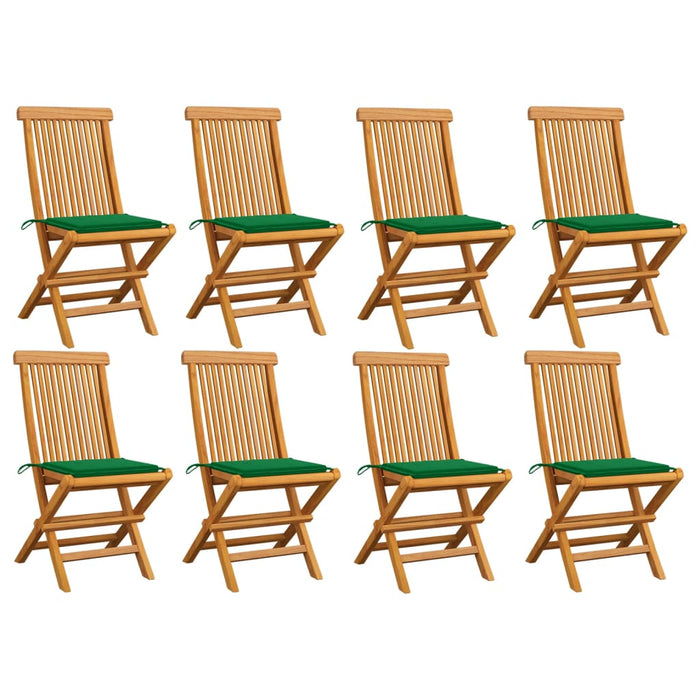 Gartenstühle mit Grünen Kissen 8 Stk. Massivholz Teak