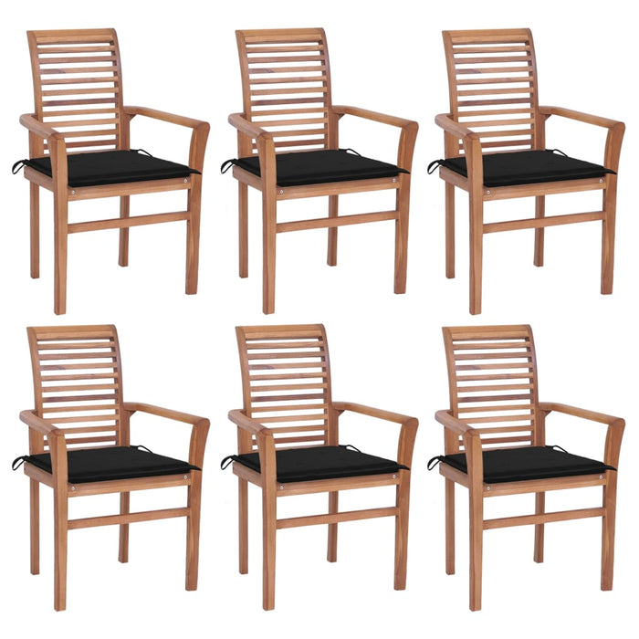 Dining chairs 6 pieces with black cushions solid teak wood