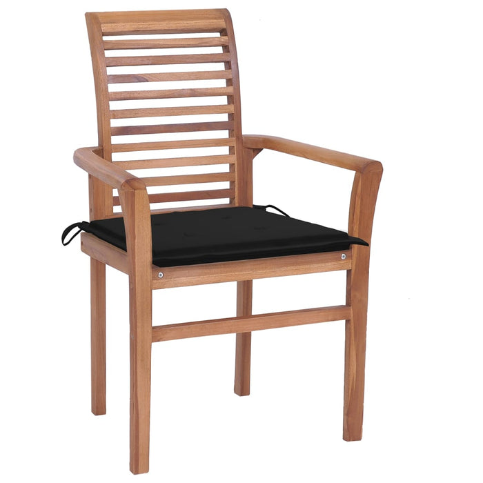Dining chairs 6 pieces with black cushions solid teak wood
