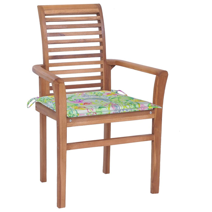 Essstühle 6 Stk. mit Blattmuster Kissen Massivholz Teak