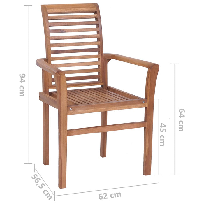 Essstühle 6 Stk. Graue Karomuster-Kissen Massivholz Teak