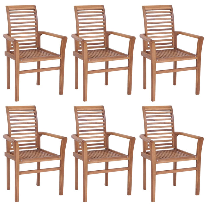 Essstühle 6 Stk. mit Grauen Kissen Massivholz Teak