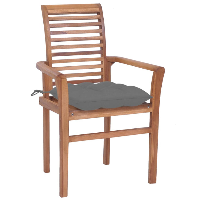 Essstühle 6 Stk. mit Grauen Kissen Massivholz Teak