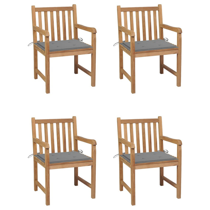 Garden chairs 4 pieces with gray cushions solid teak wood