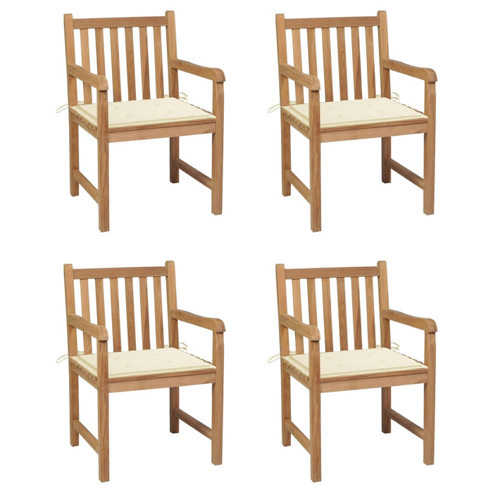 Garden chairs 4 pieces with cream white cushions made of solid teak wood