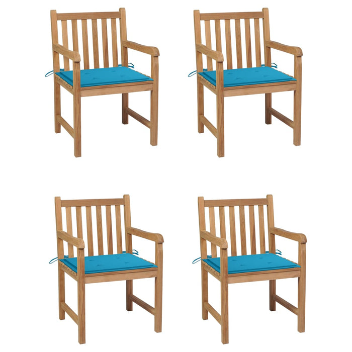 Garden chairs 4 pieces with blue cushions solid teak wood