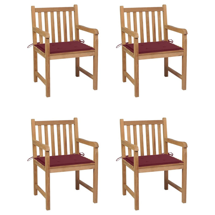 Garden chairs 4 pieces with wine red cushions made of solid teak wood