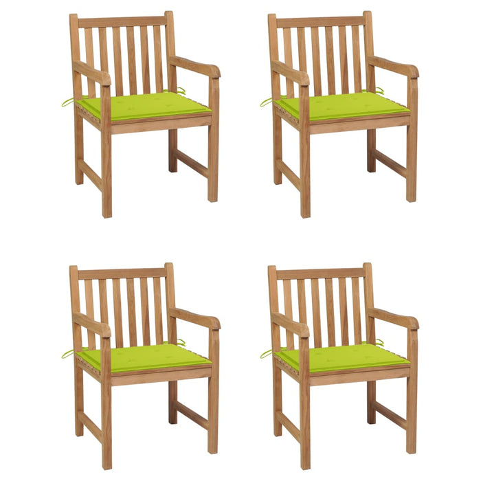 Garden chairs 4 pieces with light green cushions made of solid teak wood