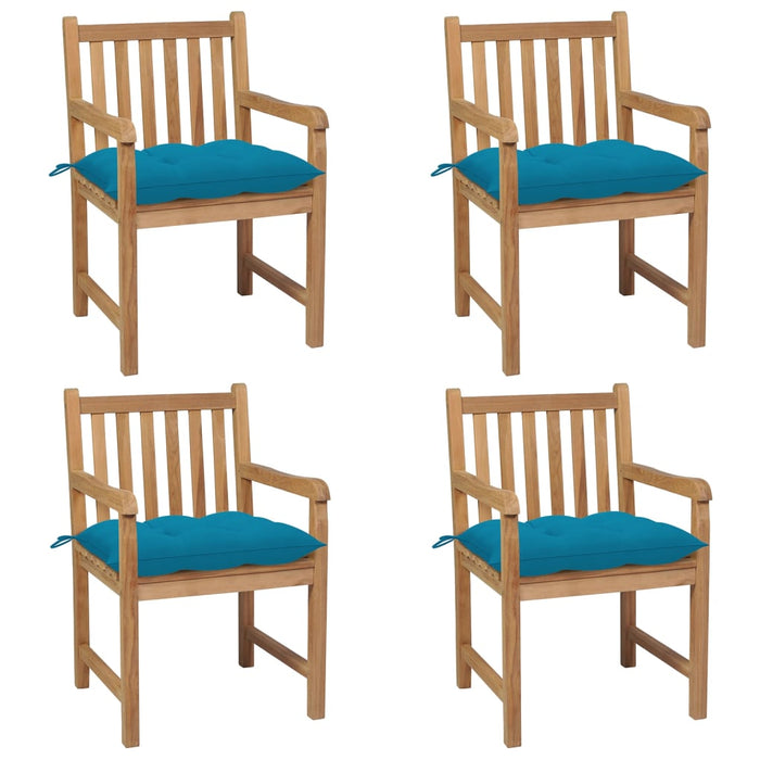 Gartenstühle 4 Stk. mit Hellblauen Kissen Massivholz Teak
