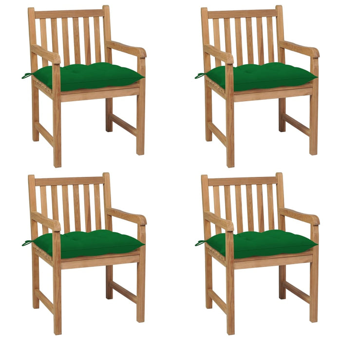 Garden chairs 4 pieces with green cushions solid teak wood