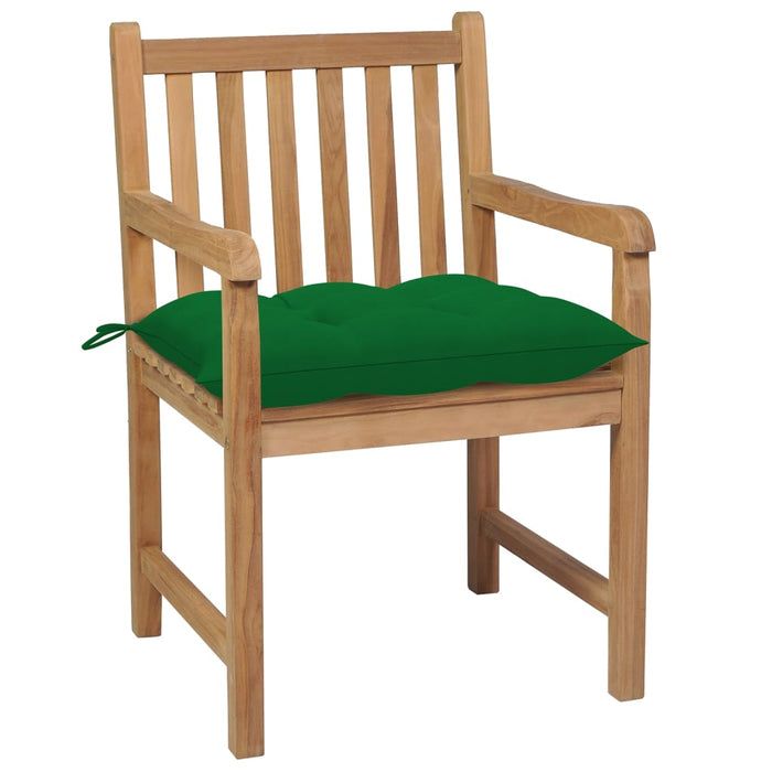 Garden chairs 4 pieces with green cushions solid teak wood