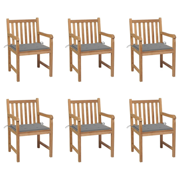 Garden chairs 6 pieces with gray cushions solid teak wood