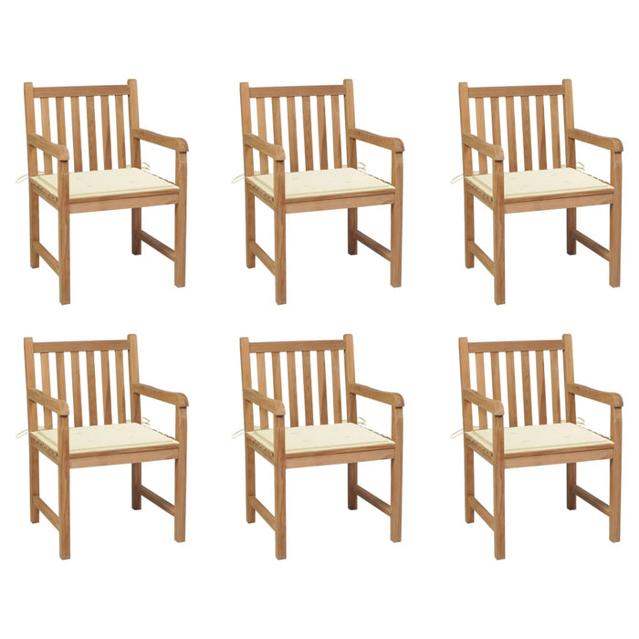 Garden chairs 6 pieces with cream cushions solid teak wood
