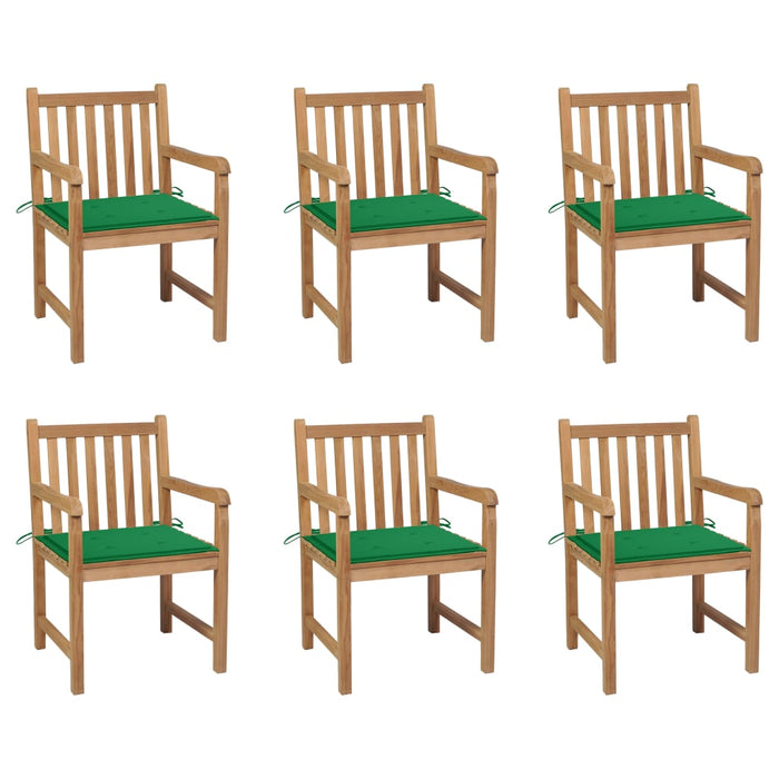 Gartenstühle 6 Stk. mit Grünen Kissen Massivholz Teak