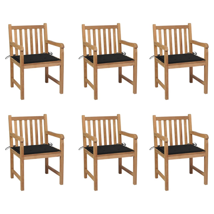Gartenstühle 6 Stk. mit Schwarzen Kissen Massivholz Teak