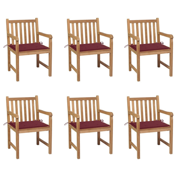 Garden chairs 6 pieces with wine red cushions made of solid teak wood