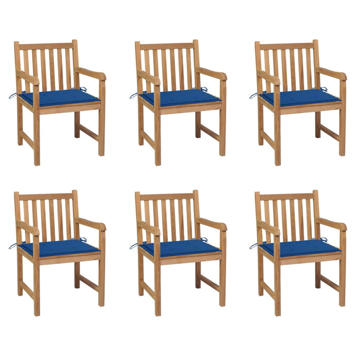 Garden chairs 6 pcs with royal blue cushions solid teak wood