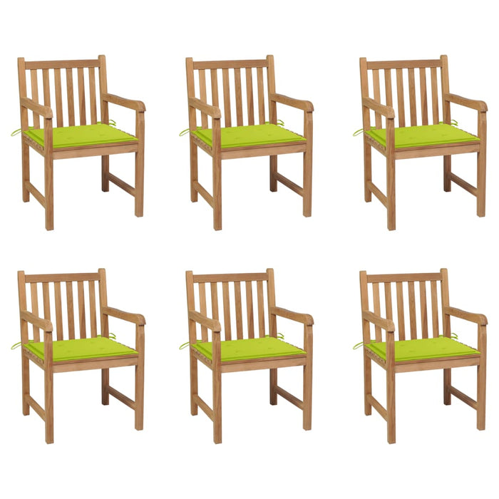 Garden chairs 6 pieces with light green cushions made of solid teak wood