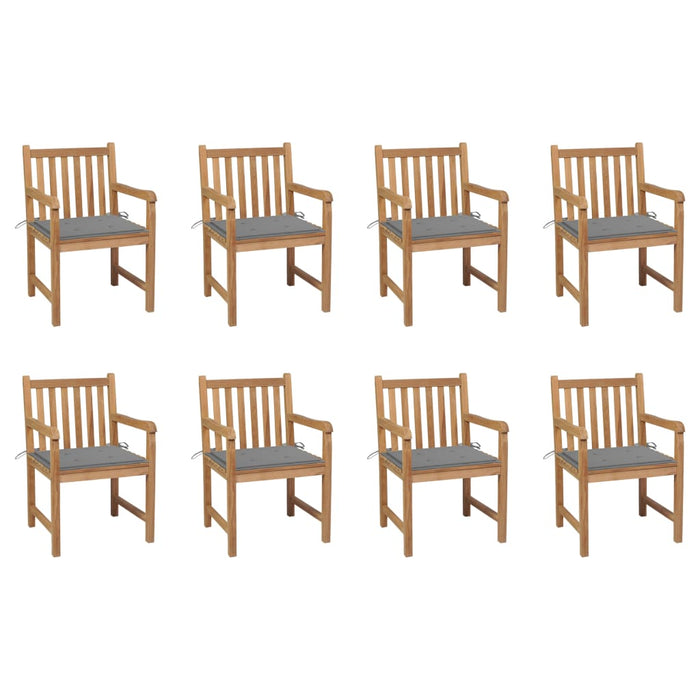 Gartenstühle 8 Stk. mit Grauen Kissen Massivholz Teak