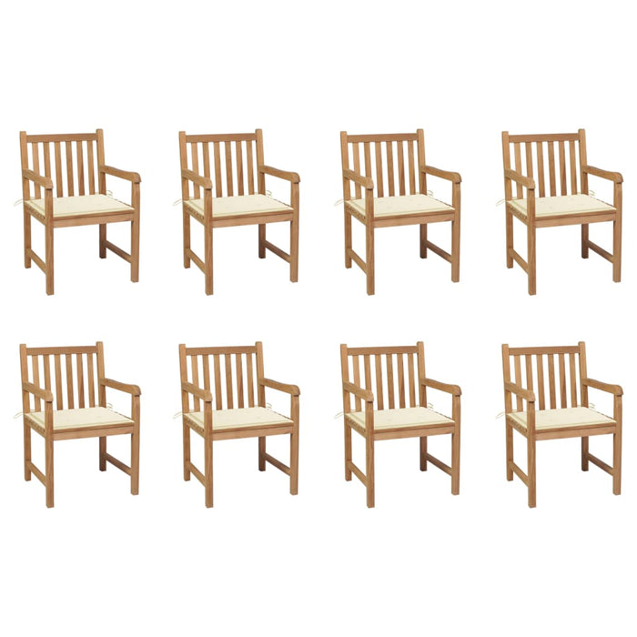 Garden chairs 8 pieces with cream cushions solid teak wood