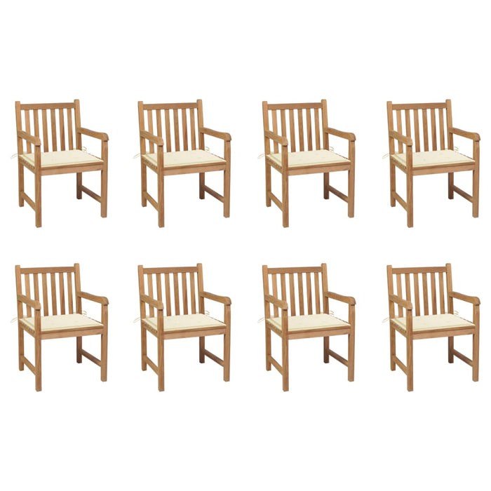 Gartenstühle 8 Stk. mit Creme Kissen Massivholz Teak