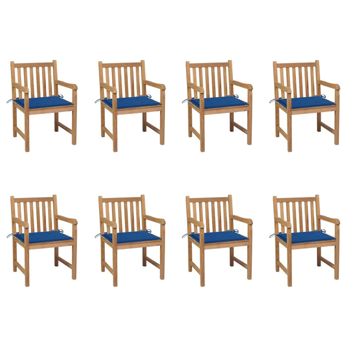 Garden chairs 8 pieces with royal blue cushions in solid teak wood