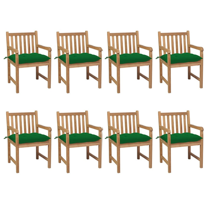 Garden chairs 8 pieces with green cushions solid teak wood