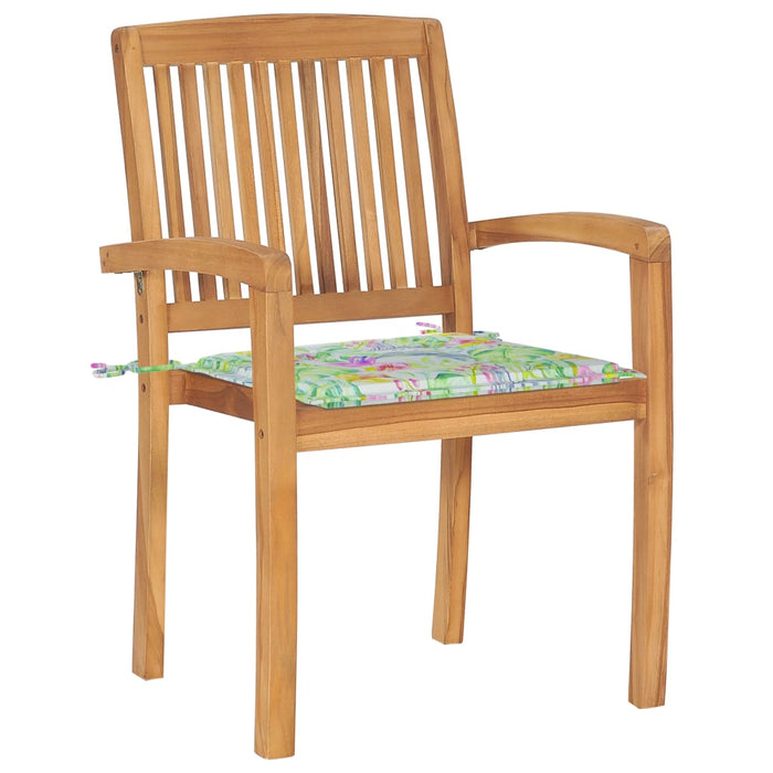 Stapelbare Gartenstühle mit Kissen 6 Stk. Massivholz Teak