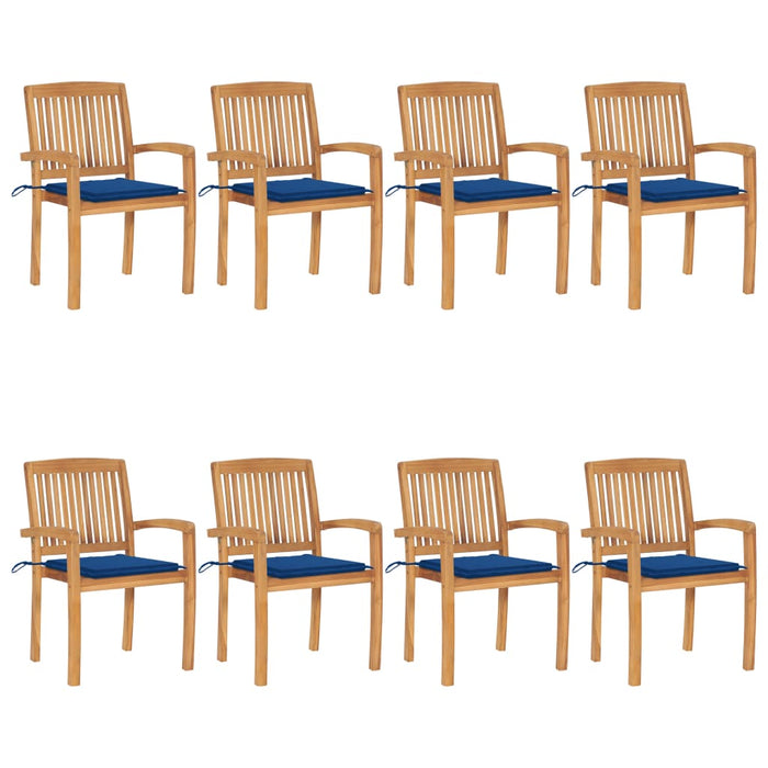 Stapelbare Gartenstühle mit Kissen 8 Stk. Massivholz Teak
