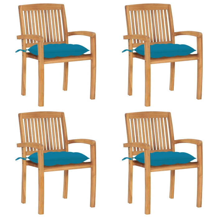 Stackable garden chairs with cushions 4 pcs. Solid teak wood