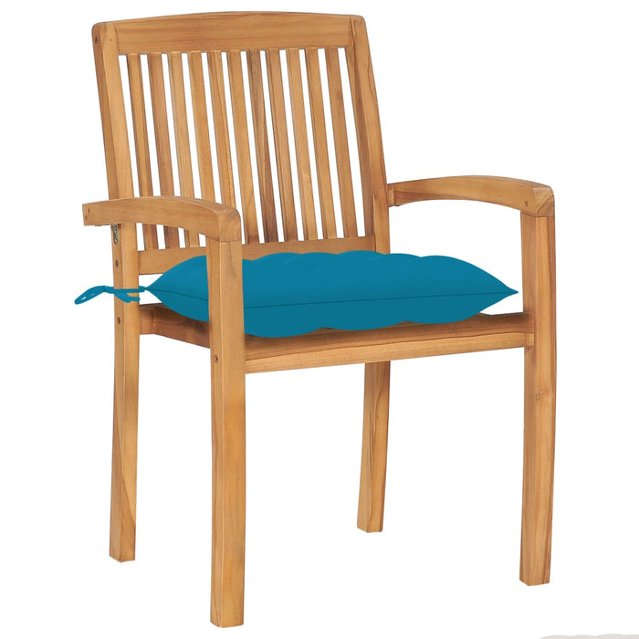 Stackable garden chairs with cushions 8 pcs. Solid teak wood