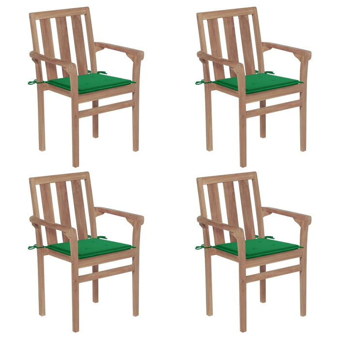 Stapelbare Gartenstühle mit Kissen 4 Stk. Massivholz Teak