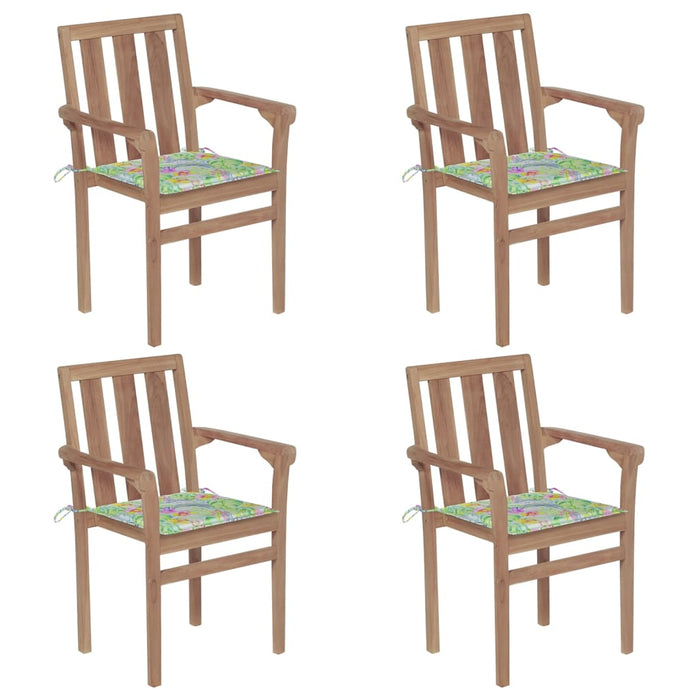 Stapelbare Gartenstühle mit Kissen 4 Stk. Massivholz Teak