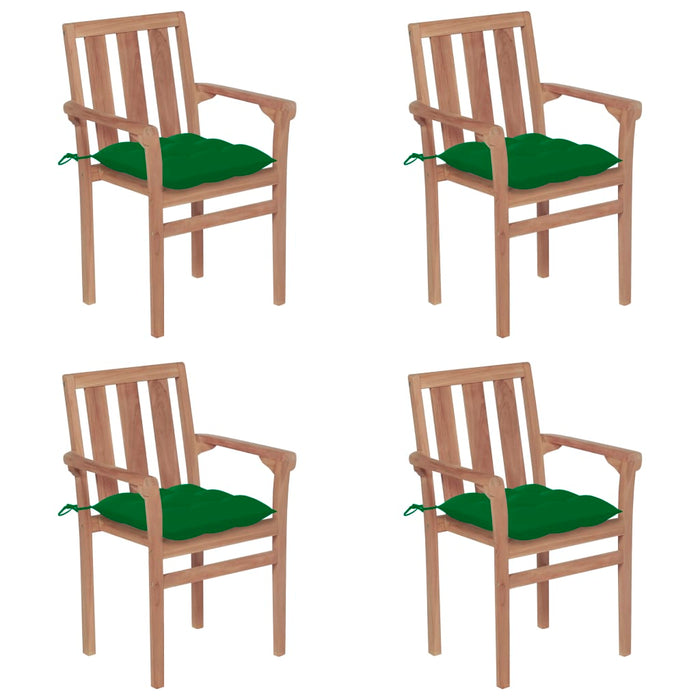 Stackable garden chairs with cushions 4 pcs. Solid teak wood