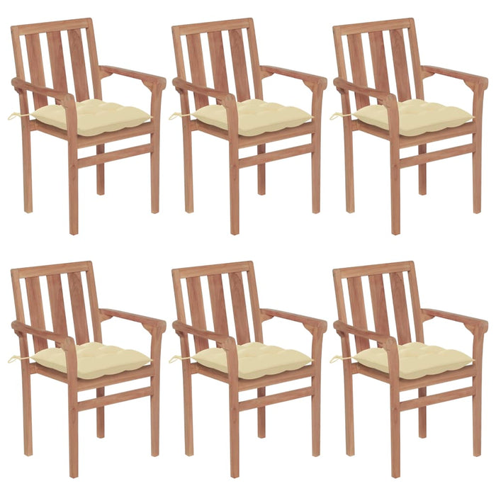 Stackable garden chairs with cushions 6 pcs. Solid teak wood