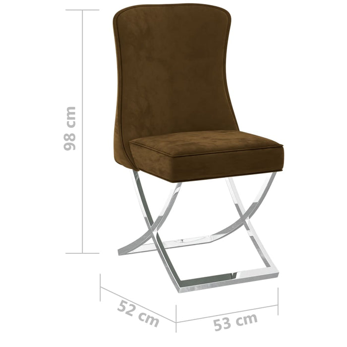 Esszimmerstühle 2 Stk. Braun 53x52x98 cm Samt & Edelstahl